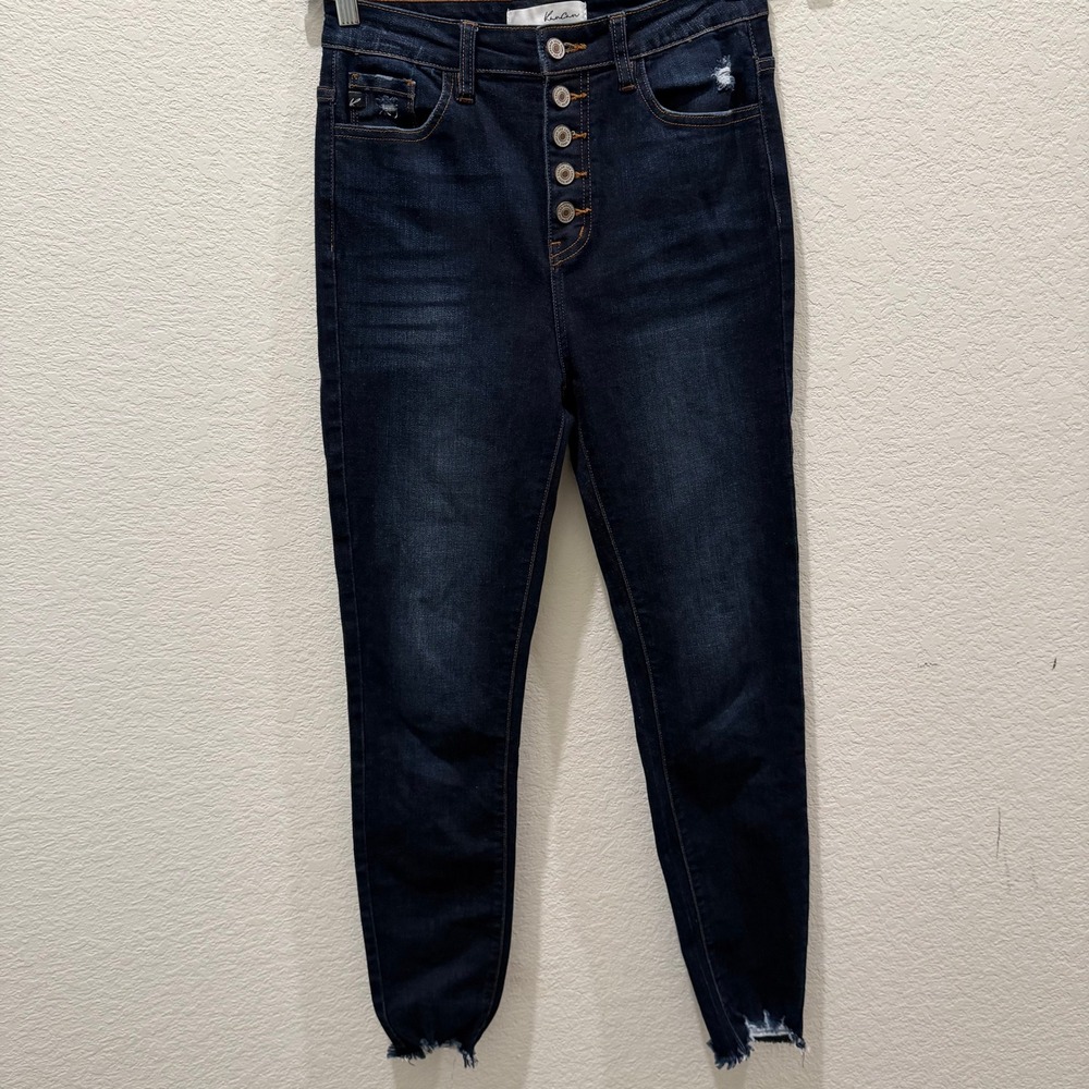KanCan High Rise Skinny Jeans Dark Wash Button Fly Frayed Hem KC7273RH Size 7/27